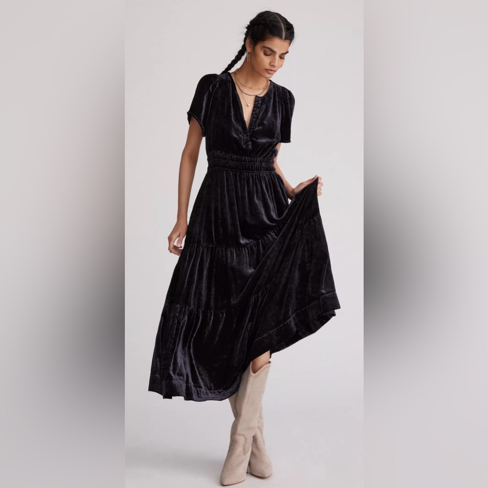Anthropologie Somerset Maxi Dress, Velvet Edition, Black Medium - Picture 2 of 7